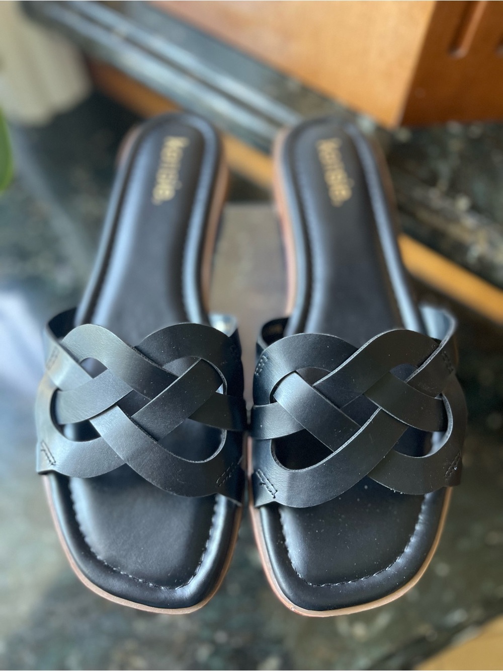 Kensie Black Braided Slide Sandals